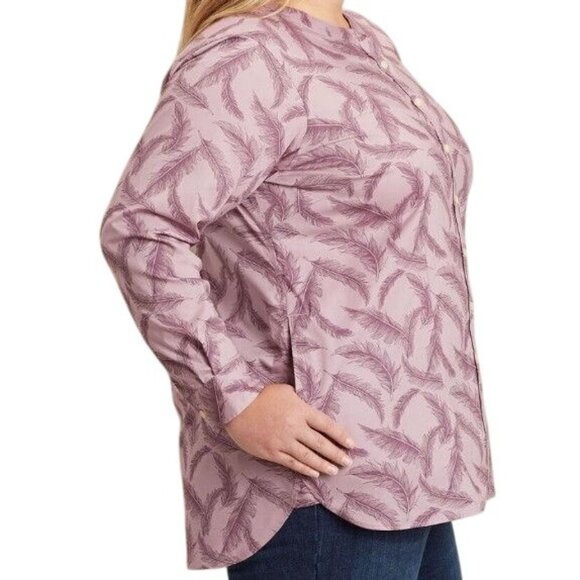 Duluth Trading Company Womens Plus Size 1X Wrinklefighter Purple‎ Feathers Tunic - Picture 2 of 10